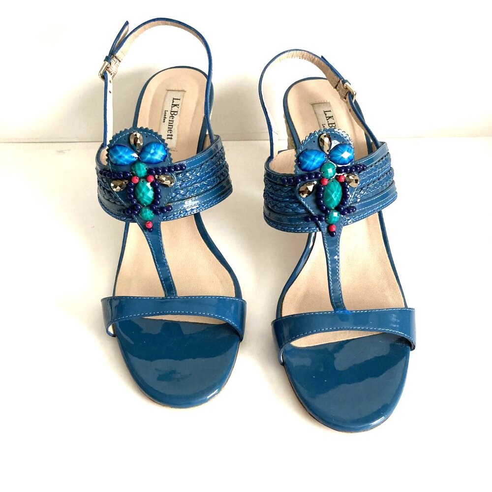 L.K. Bennett Azure Blue Beaded Sandals Size 10